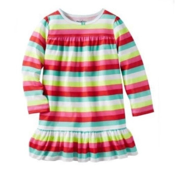 Oshkosh BGosh Rainbow Striped Ruffle Long Sleeve Nightgown Girls Size 12 PJS NWT - Picture 1 of 4